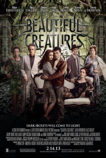 Poster for Beautiful Creatures: the cast gathers around a couch in an overgrown Southern mansion