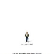 Poster for Downsizing: a tiny man stands alone on a white background, labeled actual size