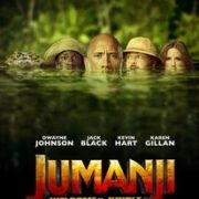 Poster for Jumanji: Welcome to the Jungle: the four stars peer out from jungle water