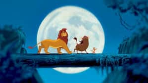 hakuna matata log scene from lion king with simba, timon, and pumbaa