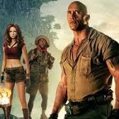 Still from Jumanji: Welcome to the Jungle: The Rock leads his fellow players through the jungle