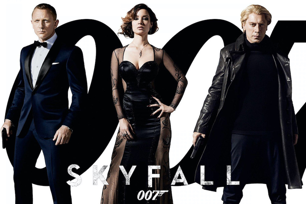 Skyfall art: Daniel Craig's Bond, Sévérine and Silva before a giant 007 logo