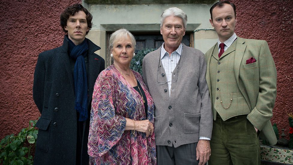 The Holmes family in Sherlock, with Wanda Ventham as Sherlock's mother