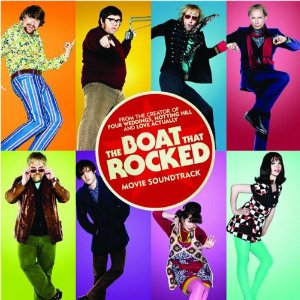 The Boat That Rocked soundtrack cover: the cast in loud 1960s outfits against bright colored panels