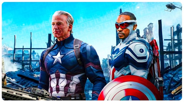 Concept art for Captain America: Brave New World: an older Steve Rogers beside Sam Wilson with the shield