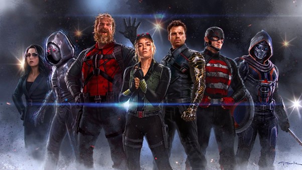 Concept art for Thunderbolts: the antihero team lined up, including Red Guardian, Yelena and Bucky