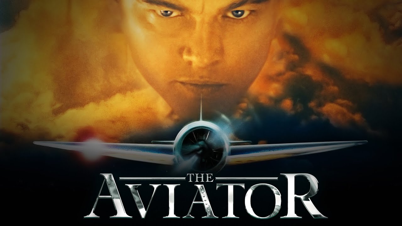 Banner for The Aviator: a man's face above a vintage plane and the title