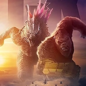 Poster for Godzilla x Kong: The New Empire: Godzilla and Kong charge side by side above helicopters