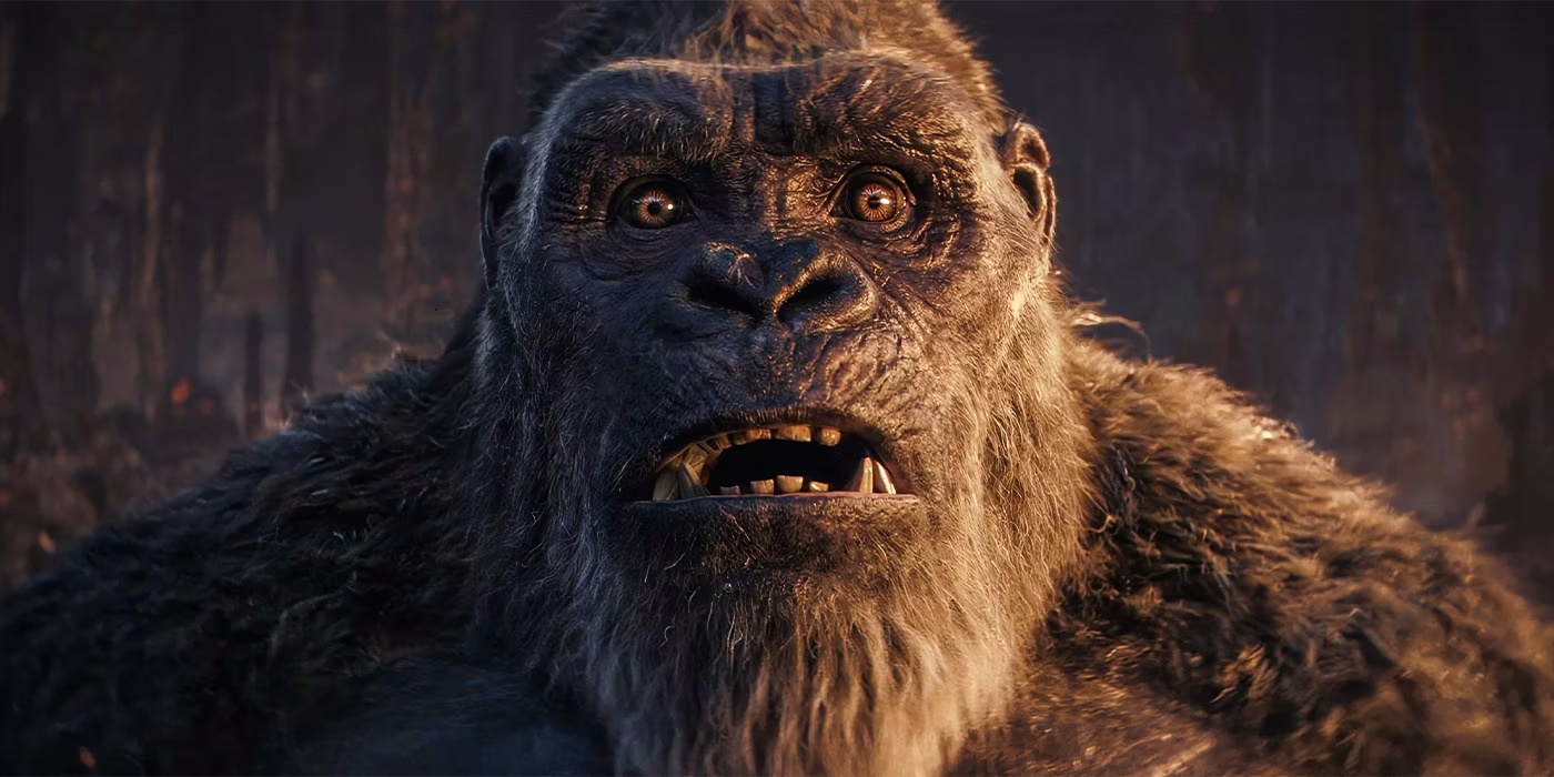 Still from Godzilla x Kong: The New Empire: close-up of Kong baring his teeth