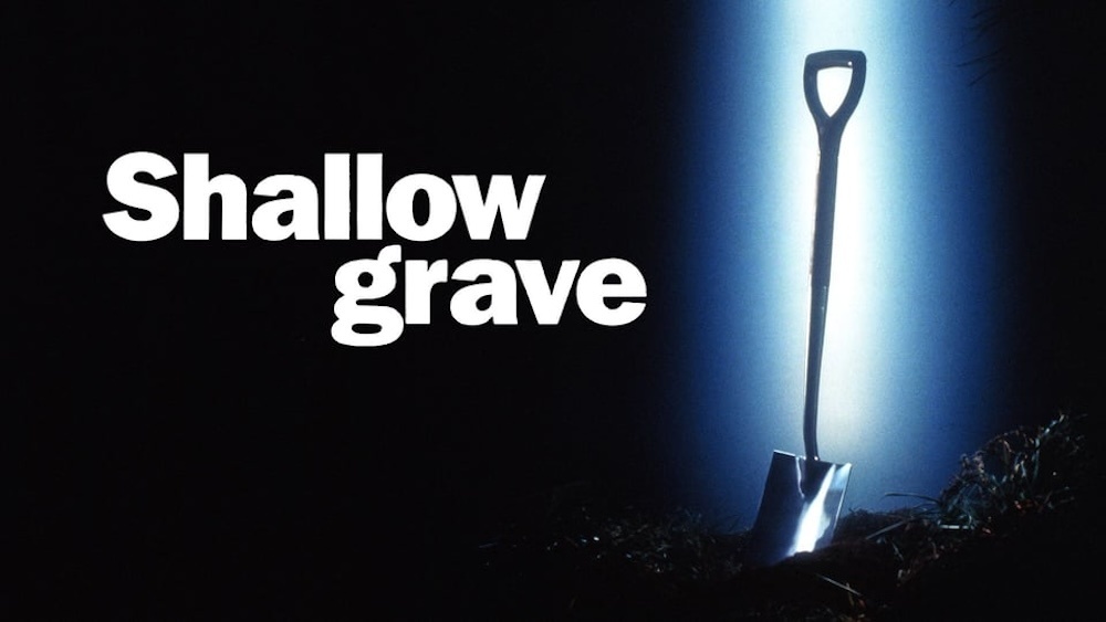 Shallow Grave title art: a shovel stuck in the dirt in a shaft of light