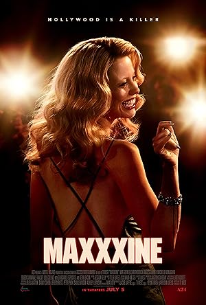Poster for MaXXXine: Mia Goth under flashbulbs, 'Hollywood is a killer'