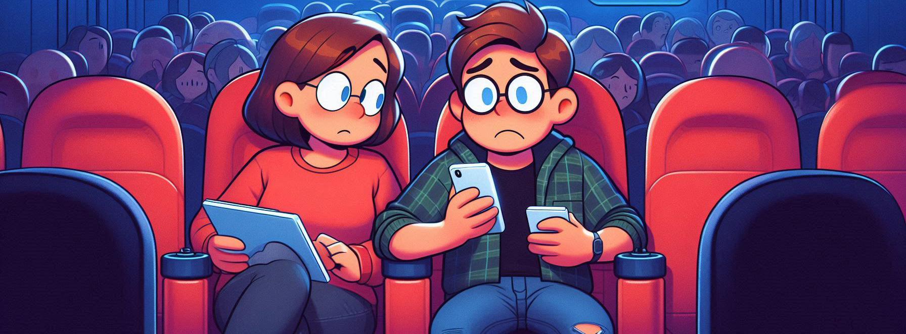 couple-watching-movie-in-theater_app crashed_cartoon style