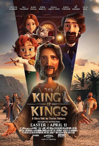 Poster for The King of Kings: animated Jesus with Charles Dickens, his family and their cat